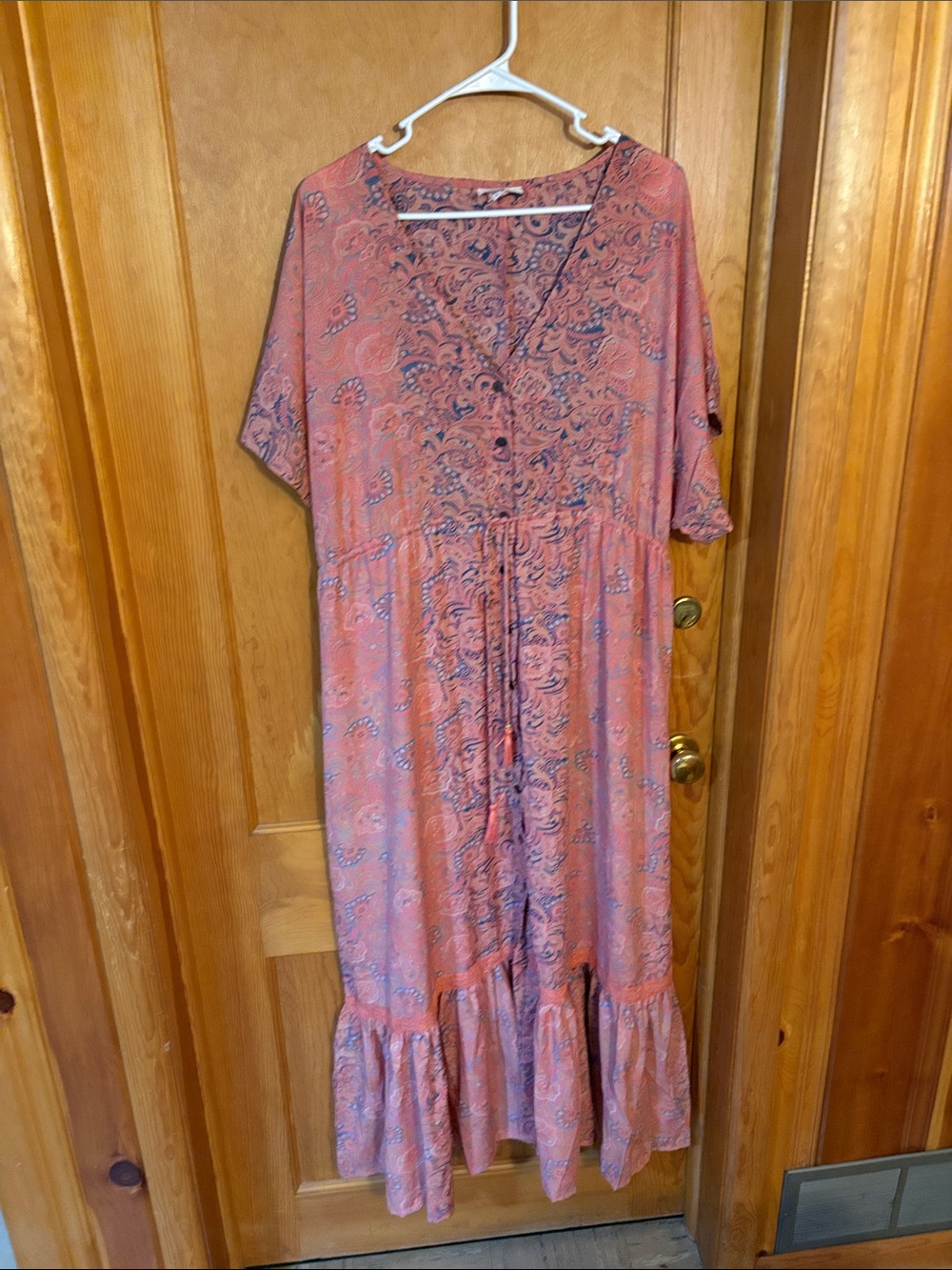 Blush Paisley Maxi Dress with Drawstring Waist